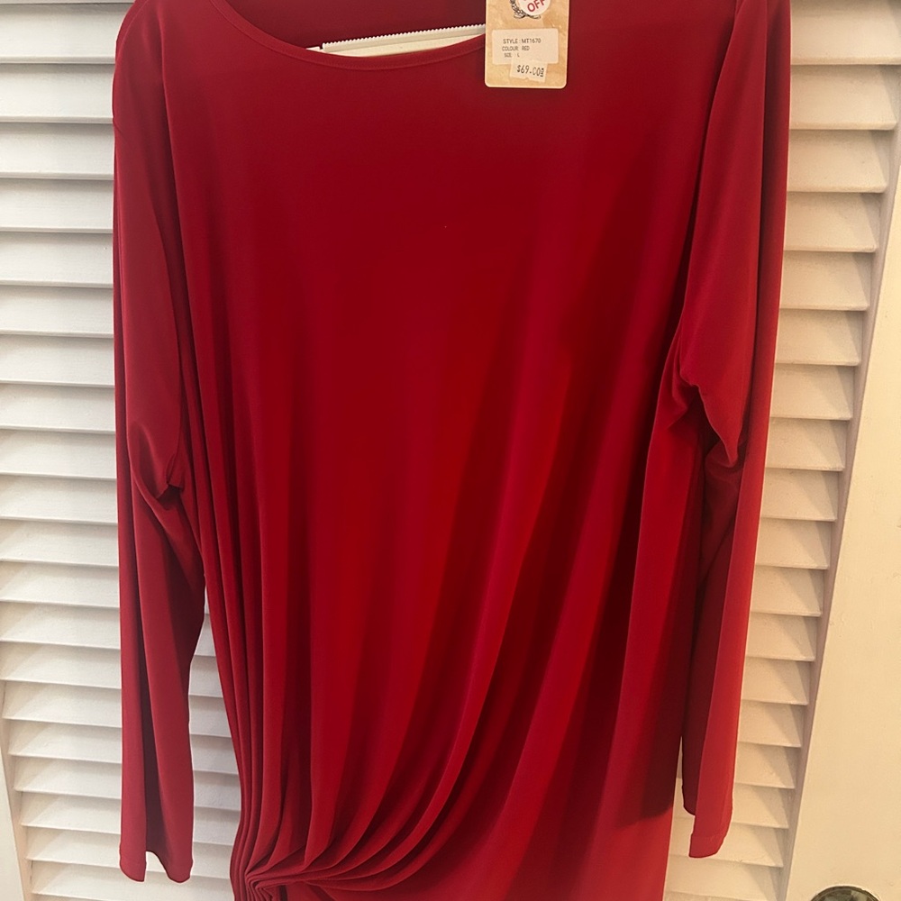 Vecceli Italy Red Long Sleeve Asymmetrical Blouse